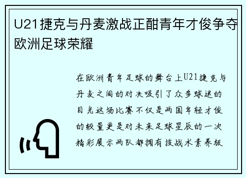 U21捷克与丹麦激战正酣青年才俊争夺欧洲足球荣耀